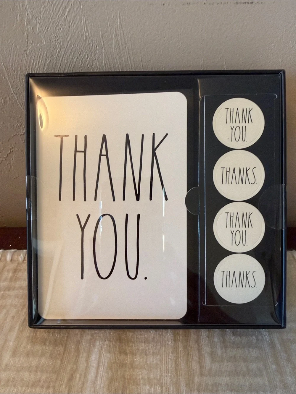 Rae Dunn White and Black Thank You Card Set with Sticker Seals